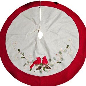 Red cardinal cottagecore Christmas felt 48" embroidered felt red and white tree